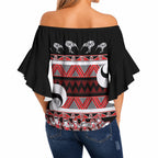 New Zealand Christmas Off Shoulder Wrap Waist Top Funny Santa Claus Haka Dance with Tukutuku
