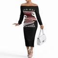 New Zealand Christmas Off The Shoulder Long Sleeve Dress Funny Santa Claus Haka Dance with Tukutuku