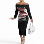 New Zealand Christmas Off The Shoulder Long Sleeve Dress Funny Santa Claus Haka Dance with Tukutuku