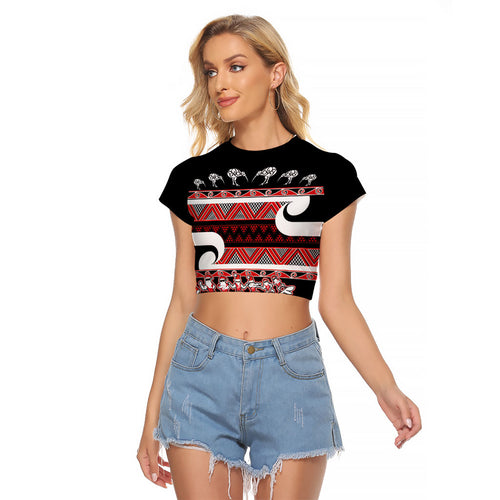 New Zealand Christmas Raglan Cropped T Shirt Funny Santa Claus Haka Dance with Tukutuku