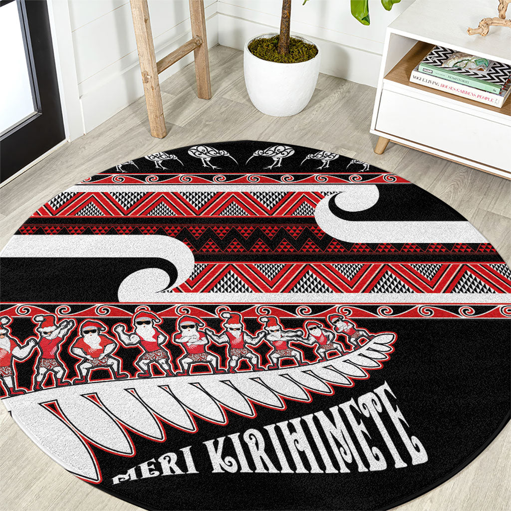 New Zealand Christmas Round Carpet Funny Santa Claus Haka Dance with Tukutuku