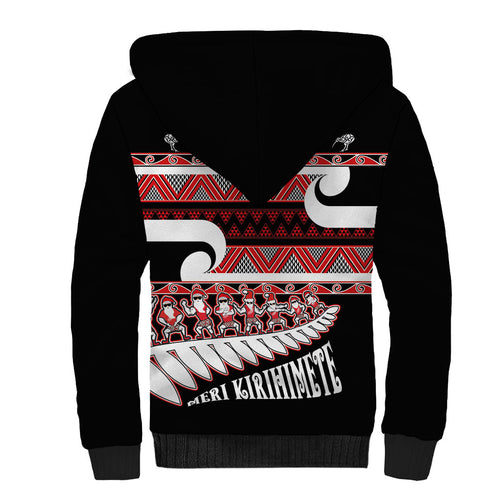 New Zealand Christmas Sherpa Hoodie Funny Santa Claus Haka Dance with Tukutuku