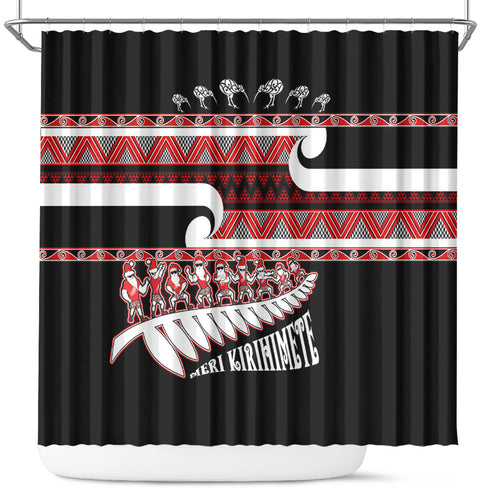 New Zealand Christmas Shower Curtain Funny Santa Claus Haka Dance with Tukutuku