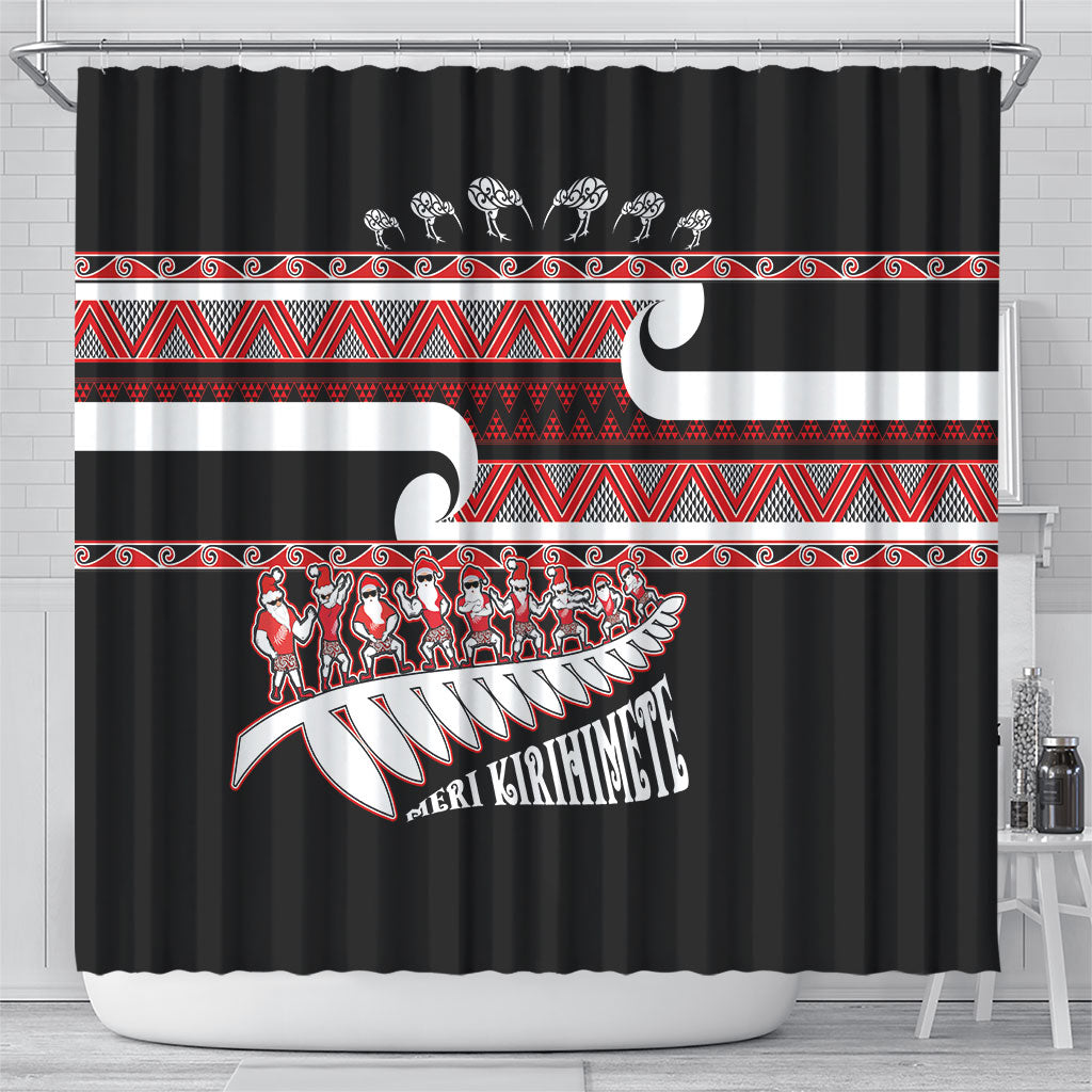 New Zealand Christmas Shower Curtain Funny Santa Claus Haka Dance with Tukutuku