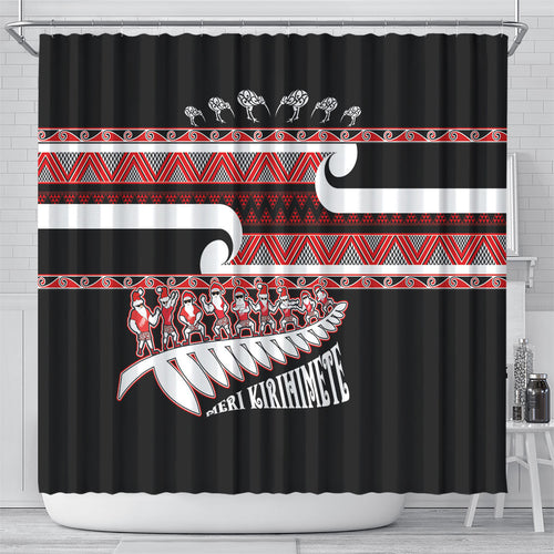 New Zealand Christmas Shower Curtain Funny Santa Claus Haka Dance with Tukutuku