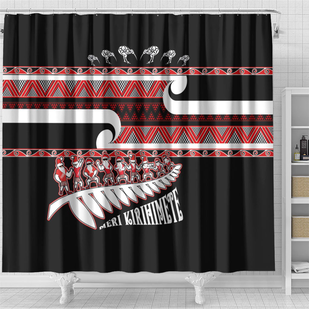 New Zealand Christmas Shower Curtain Funny Santa Claus Haka Dance with Tukutuku