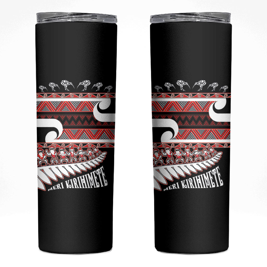 New Zealand Christmas Skinny Tumbler Funny Santa Claus Haka Dance with Tukutuku