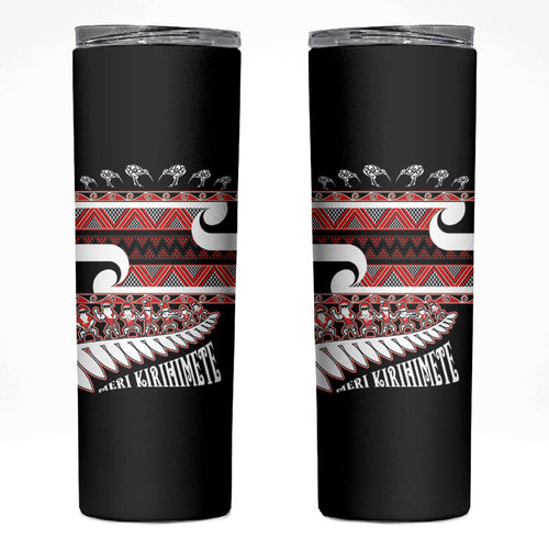 New Zealand Christmas Skinny Tumbler Funny Santa Claus Haka Dance with Tukutuku
