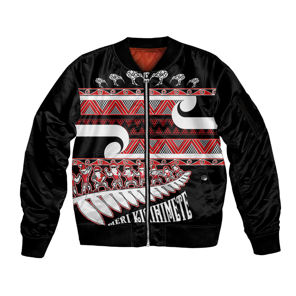New Zealand Christmas Sleeve Zip Bomber Jacket Funny Santa Claus Haka Dance with Tukutuku