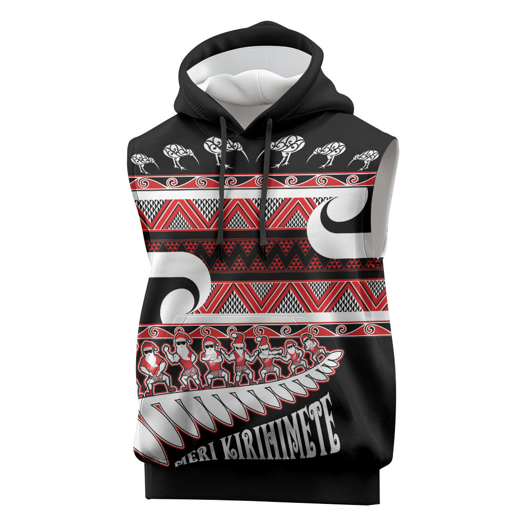 New Zealand Christmas Sleeveless Hoodie Funny Santa Claus Haka Dance with Tukutuku