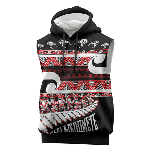 New Zealand Christmas Sleeveless Hoodie Funny Santa Claus Haka Dance with Tukutuku