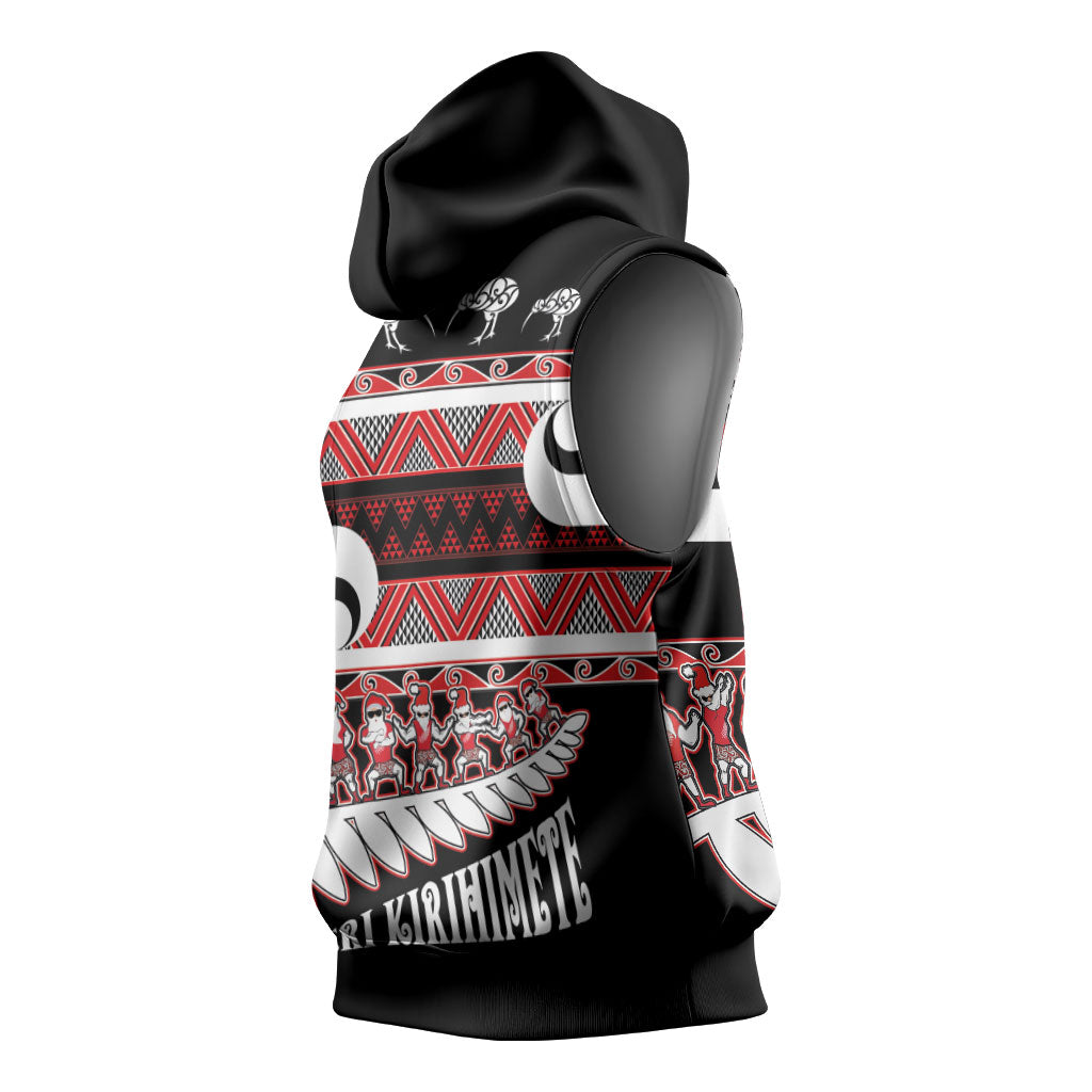 New Zealand Christmas Sleeveless Hoodie Funny Santa Claus Haka Dance with Tukutuku