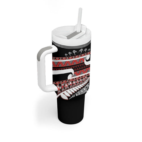 New Zealand Christmas Tumbler With Handle Funny Santa Claus Haka Dance with Tukutuku