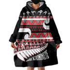New Zealand Christmas Wearable Blanket Hoodie Funny Santa Claus Haka Dance with Tukutuku