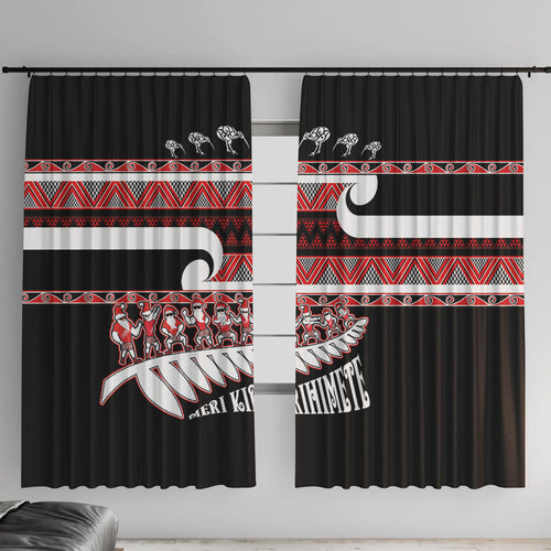 New Zealand Christmas Window Curtain Funny Santa Claus Haka Dance with Tukutuku