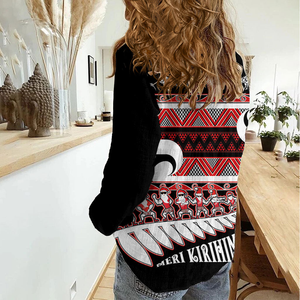 New Zealand Christmas Women Casual Shirt Funny Santa Claus Haka Dance with Tukutuku