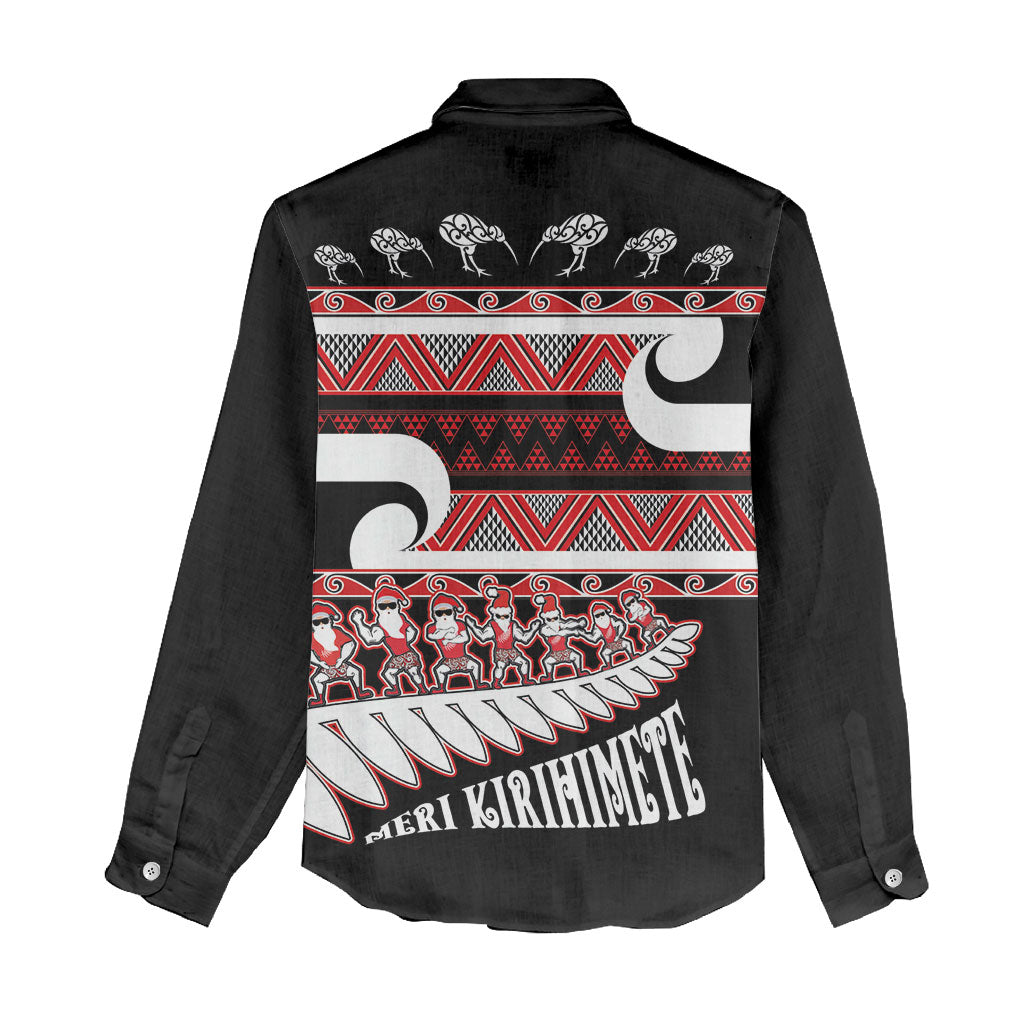 New Zealand Christmas Women Casual Shirt Funny Santa Claus Haka Dance with Tukutuku