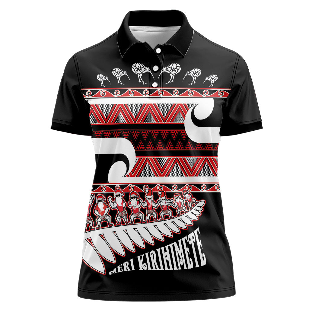 New Zealand Christmas Women Polo Shirt Funny Santa Claus Haka Dance with Tukutuku