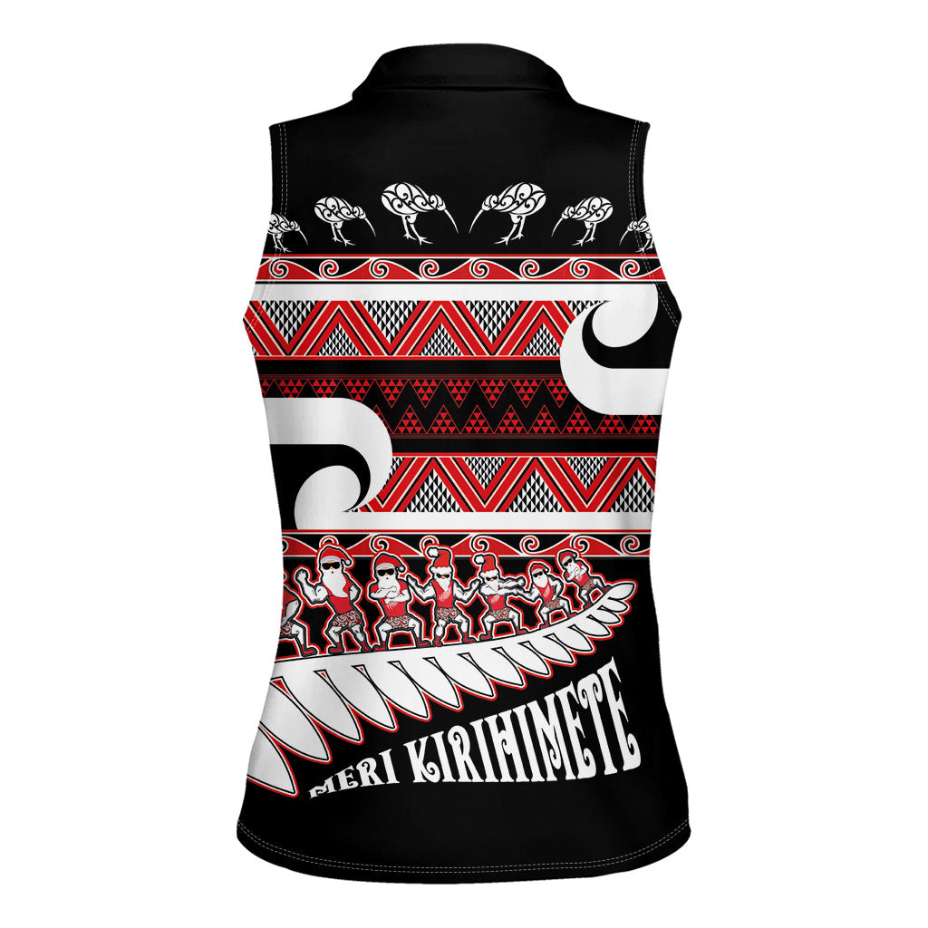 New Zealand Christmas Women Sleeveless Polo Shirt Funny Santa Claus Haka Dance with Tukutuku