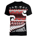 New Zealand Christmas Women V-Neck T-Shirt Funny Santa Claus Haka Dance with Tukutuku