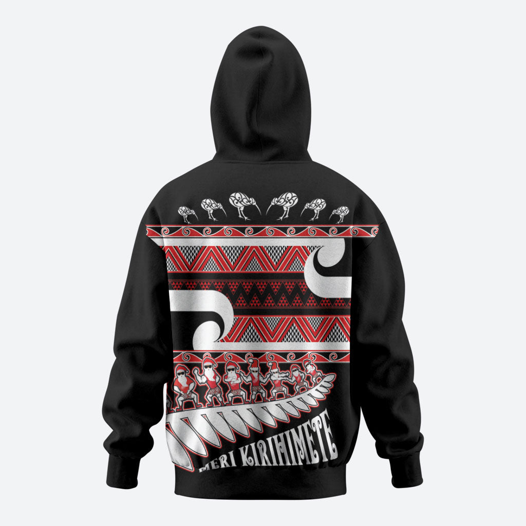 New Zealand Christmas Zip Hoodie Funny Santa Claus Haka Dance with Tukutuku