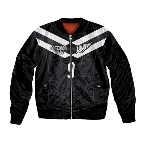 Aotearoa Rugby Custom Bomber Jacket Maori Tribal Motifs Stripes-Sporty Style