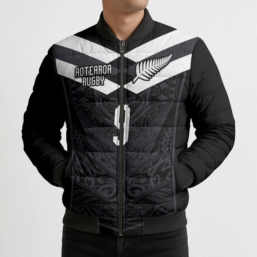 Aotearoa Rugby Custom Bomber Puffer Jacket Maori Tribal Motifs Stripes-Sporty Style