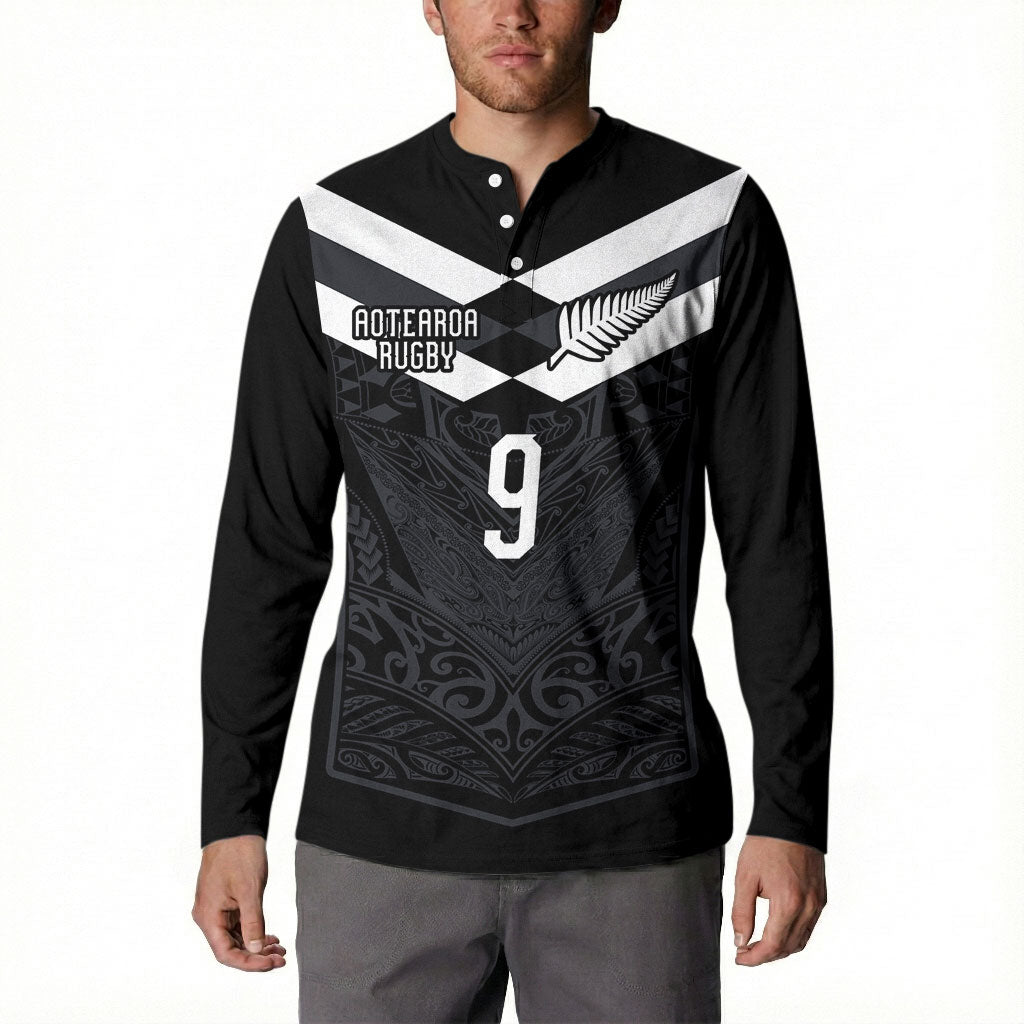 Aotearoa Rugby Custom Button Sweatshirt Maori Tribal Motifs Stripes-Sporty Style