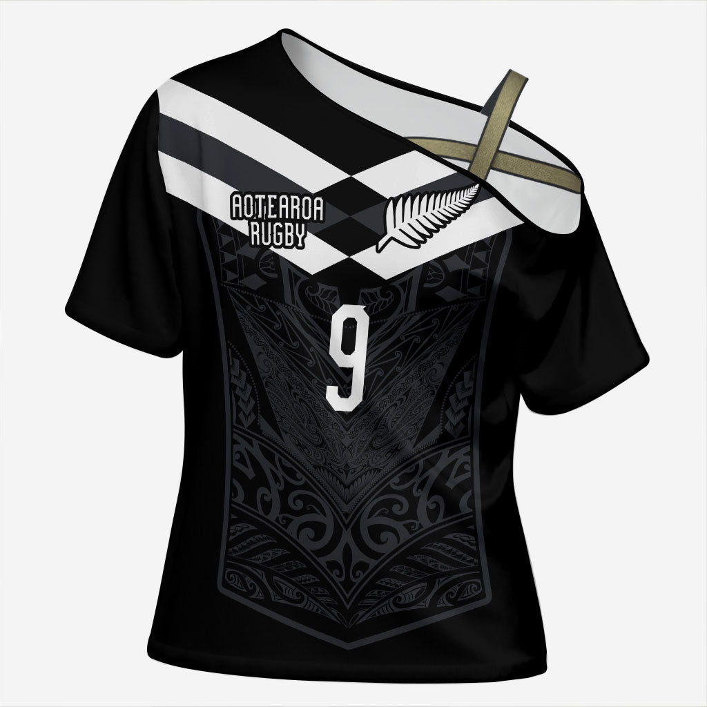 Aotearoa Rugby Custom Cross Shoulder Shirt Maori Tribal Motifs Stripes-Sporty Style