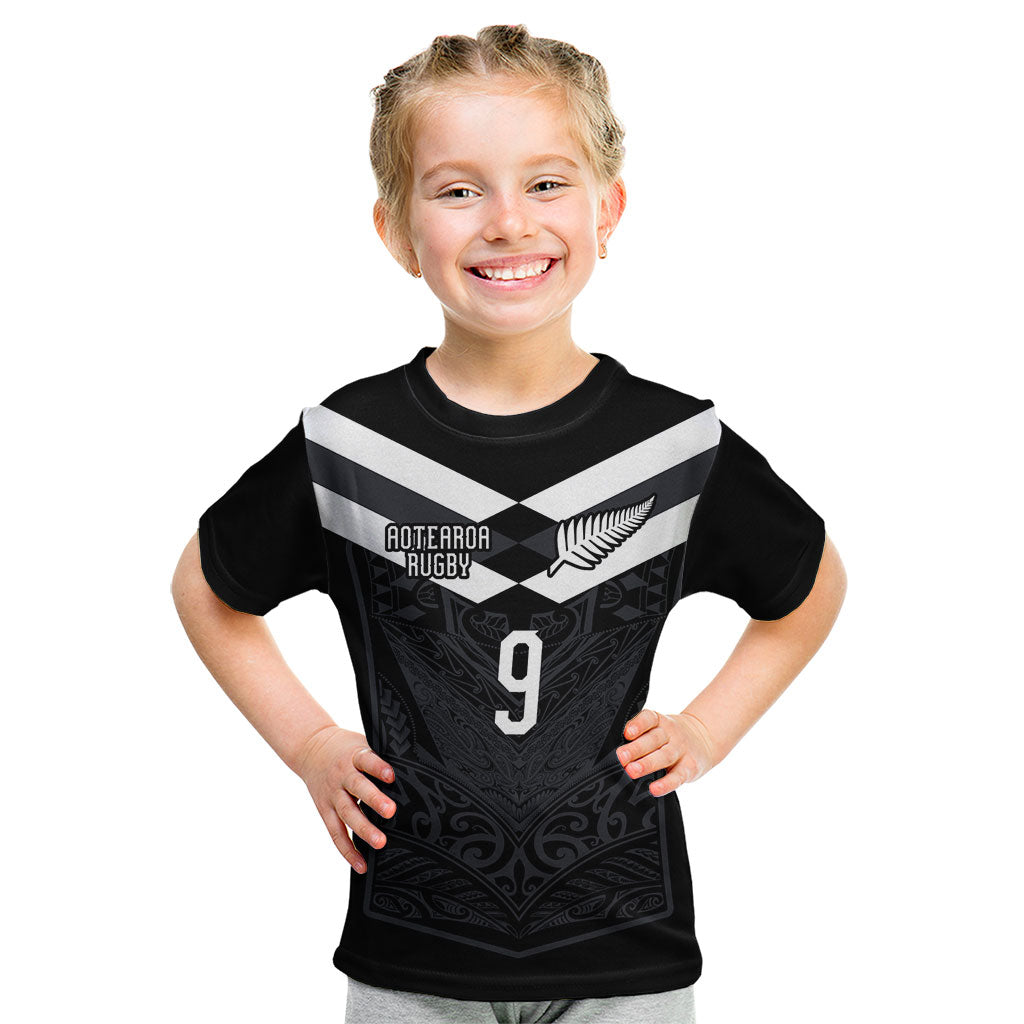 Aotearoa Rugby Custom Kid T Shirt Maori Tribal Motifs Stripes-Sporty Style