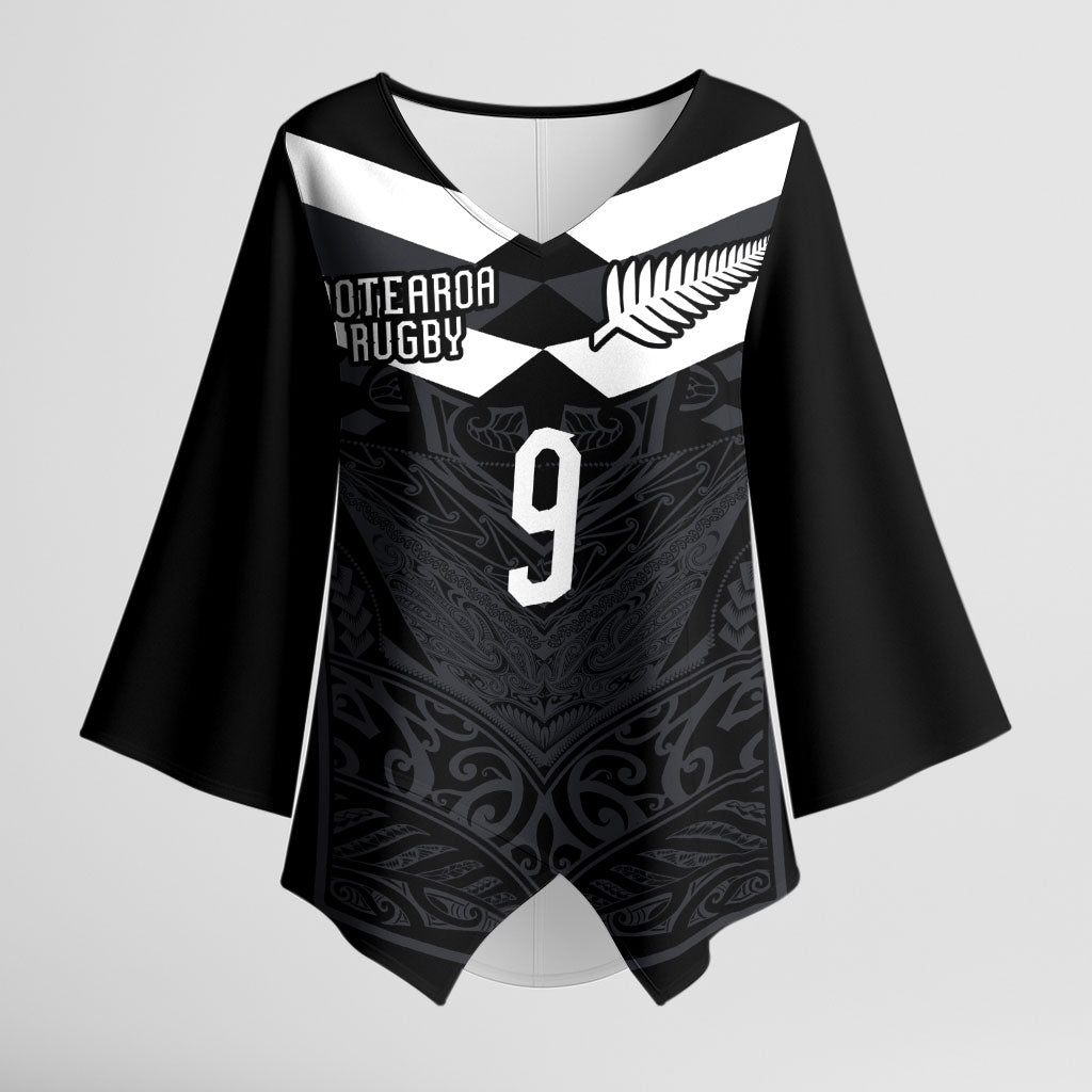 Aotearoa Rugby Custom Kimono Sleeve Blouse Maori Tribal Motifs Stripes-Sporty Style