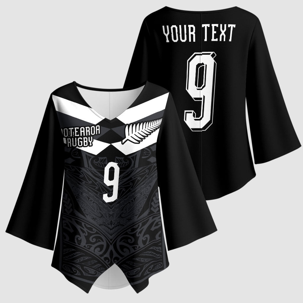 Aotearoa Rugby Custom Kimono Sleeve Blouse Maori Tribal Motifs Stripes-Sporty Style