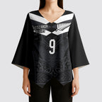 Aotearoa Rugby Custom Kimono Sleeve Blouse Maori Tribal Motifs Stripes-Sporty Style