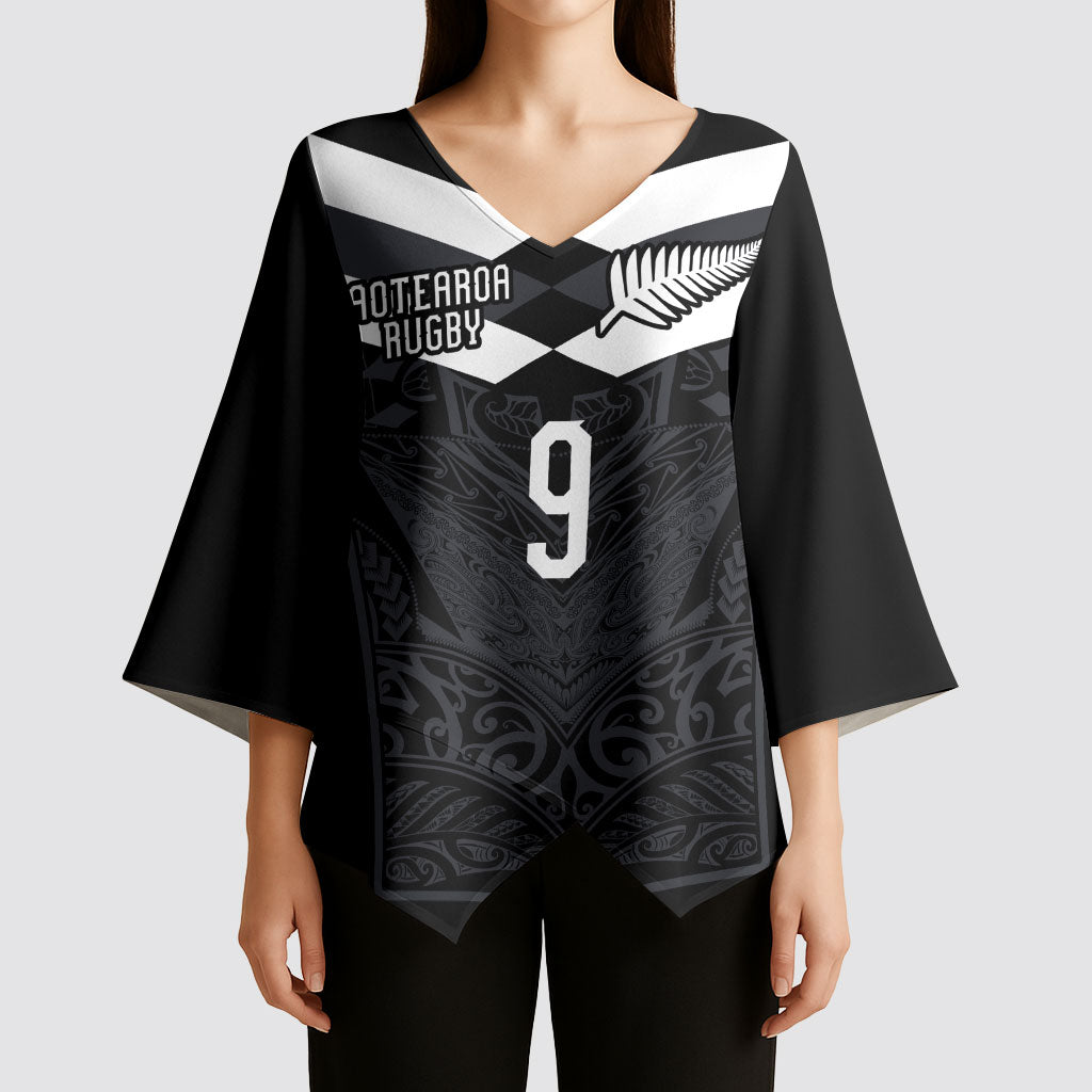Aotearoa Rugby Custom Kimono Sleeve Blouse Maori Tribal Motifs Stripes-Sporty Style