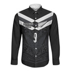 Aotearoa Rugby Custom Long Sleeve Button Shirt Maori Tribal Motifs Stripes-Sporty Style