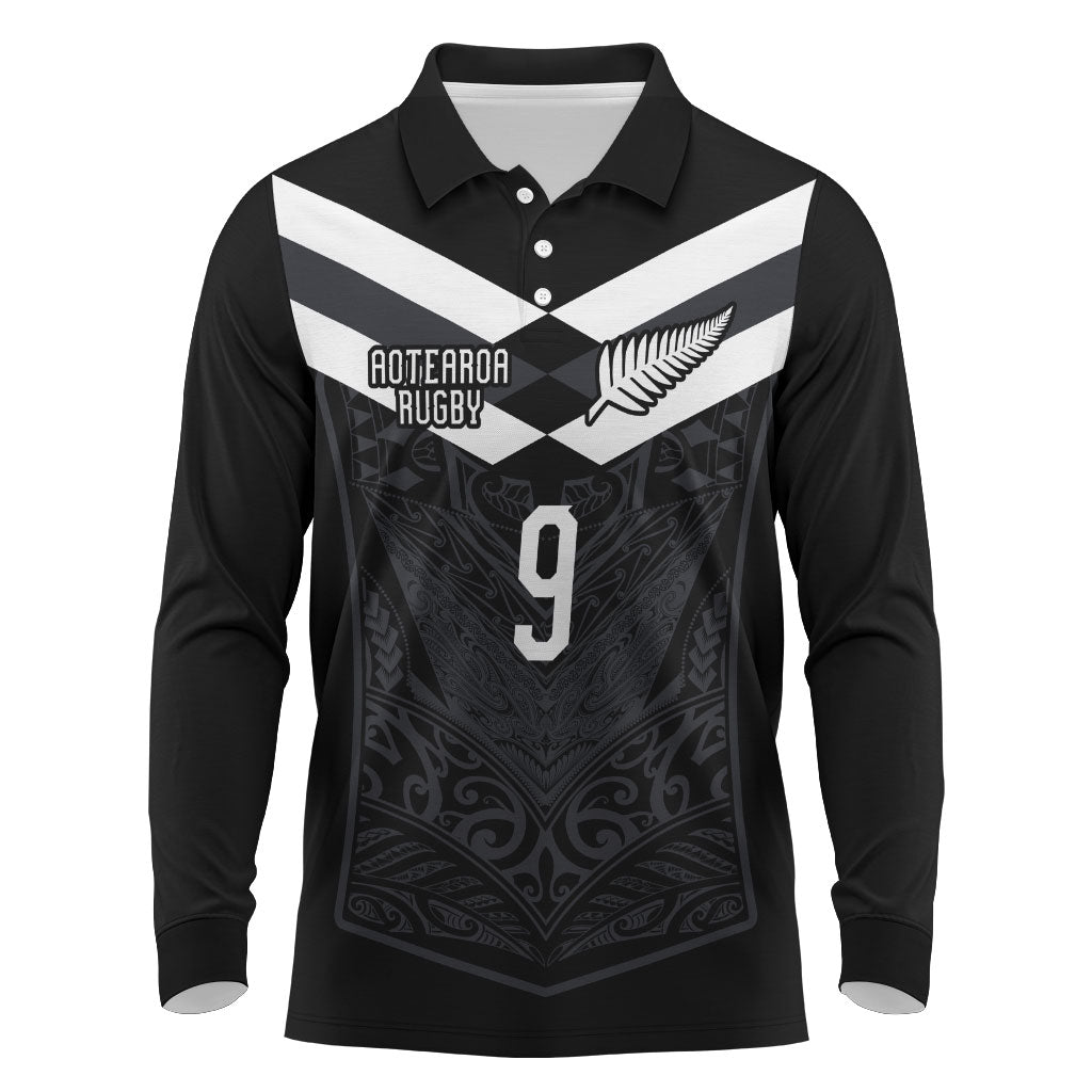 Aotearoa Rugby Custom Long Sleeve Polo Shirt Maori Tribal Motifs Stripes-Sporty Style
