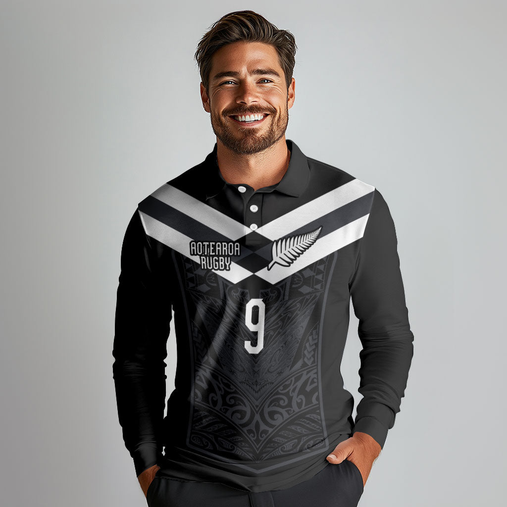 Aotearoa Rugby Custom Long Sleeve Polo Shirt Maori Tribal Motifs Stripes-Sporty Style