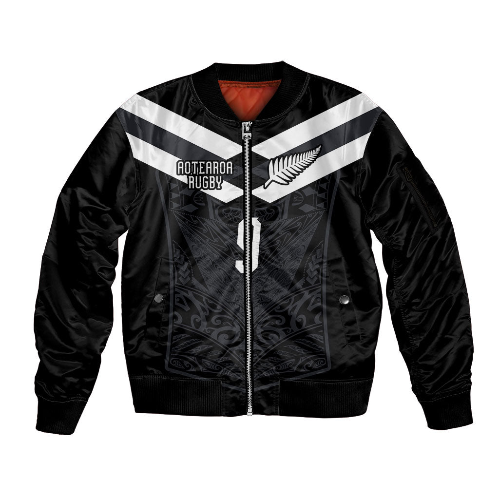 Aotearoa Rugby Custom Sleeve Zip Bomber Jacket Maori Tribal Motifs Stripes-Sporty Style
