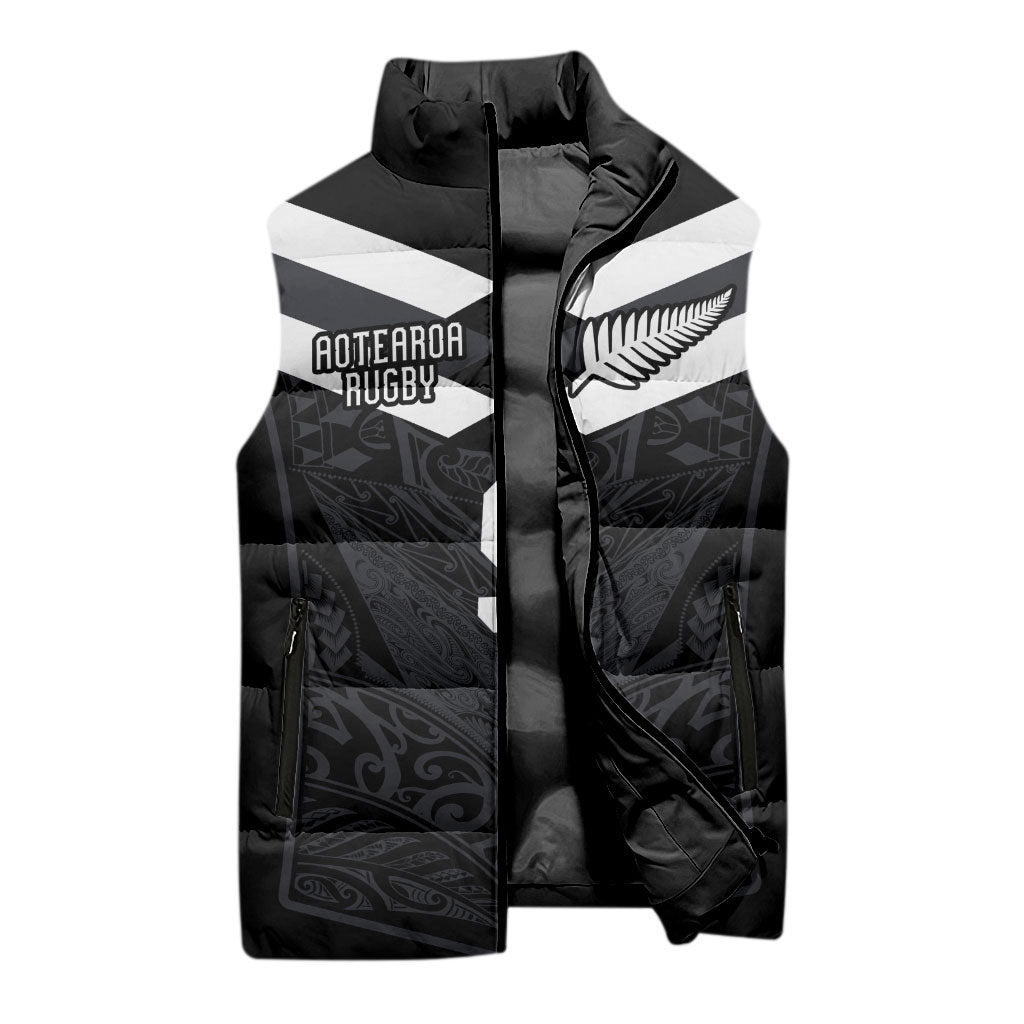Aotearoa Rugby Custom Sleeveless Puffer Jacket Maori Tribal Motifs Stripes-Sporty Style