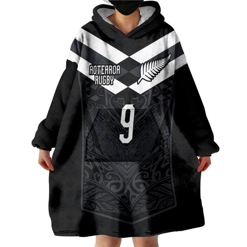 Aotearoa Rugby Custom Wearable Blanket Hoodie Maori Tribal Motifs Stripes-Sporty Style