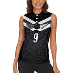 Aotearoa Rugby Custom Women Sleeveless Polo Shirt Maori Tribal Motifs Stripes-Sporty Style