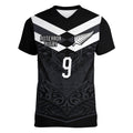 Aotearoa Rugby Custom Women V-Neck T-Shirt Maori Tribal Motifs Stripes-Sporty Style