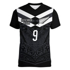 Aotearoa Rugby Custom Women V-Neck T-Shirt Maori Tribal Motifs Stripes-Sporty Style
