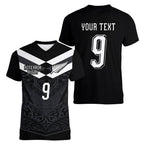 Aotearoa Rugby Custom Women V-Neck T-Shirt Maori Tribal Motifs Stripes-Sporty Style
