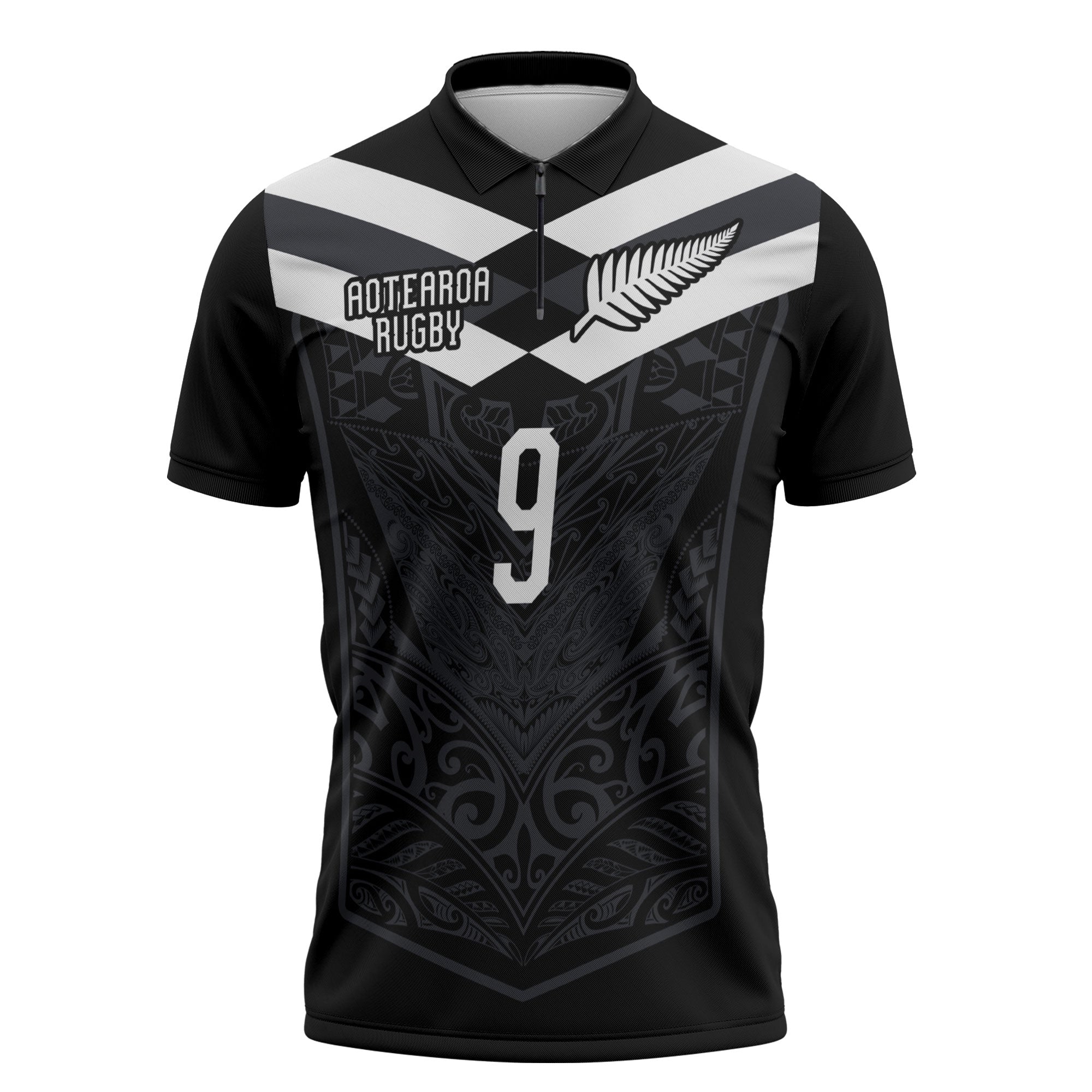 Aotearoa Rugby Custom Zipper Polo Shirt Maori Tribal Motifs Stripes-Sporty Style
