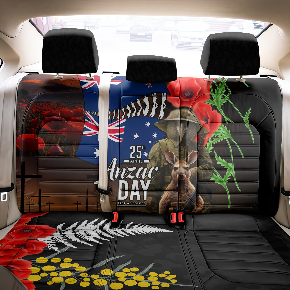 New Zealand and Australia ANZAC Day Back Car Seat Cover National Flag mix Kiwi Bird and Kangaroo Soldier Style