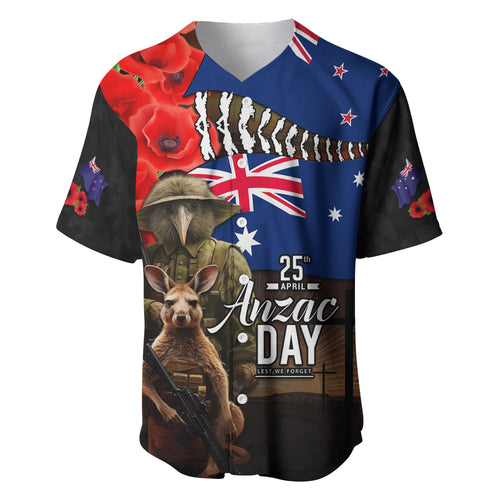 New Zealand and Australia ANZAC Day Baseball Jersey National Flag mix Kiwi Bird and Kangaroo Soldier Style