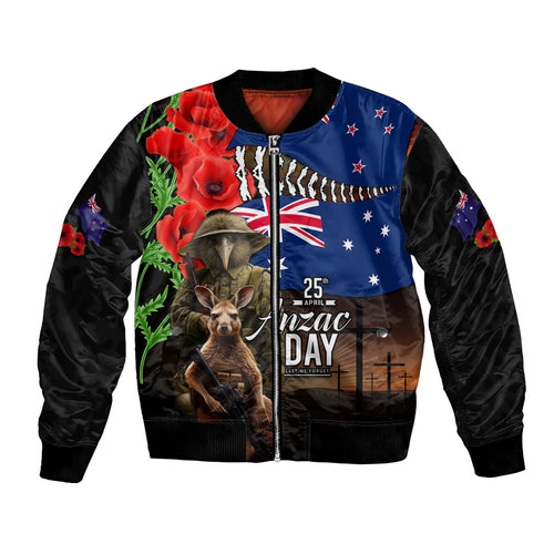New Zealand and Australia ANZAC Day Bomber Jacket National Flag mix Kiwi Bird and Kangaroo Soldier Style