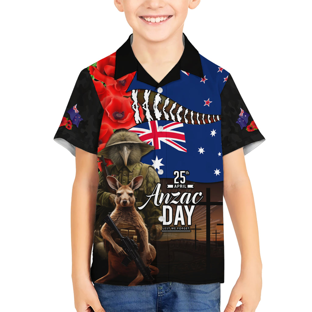 New Zealand and Australia ANZAC Day Hawaiian Shirt National Flag mix Kiwi Bird and Kangaroo Soldier Style