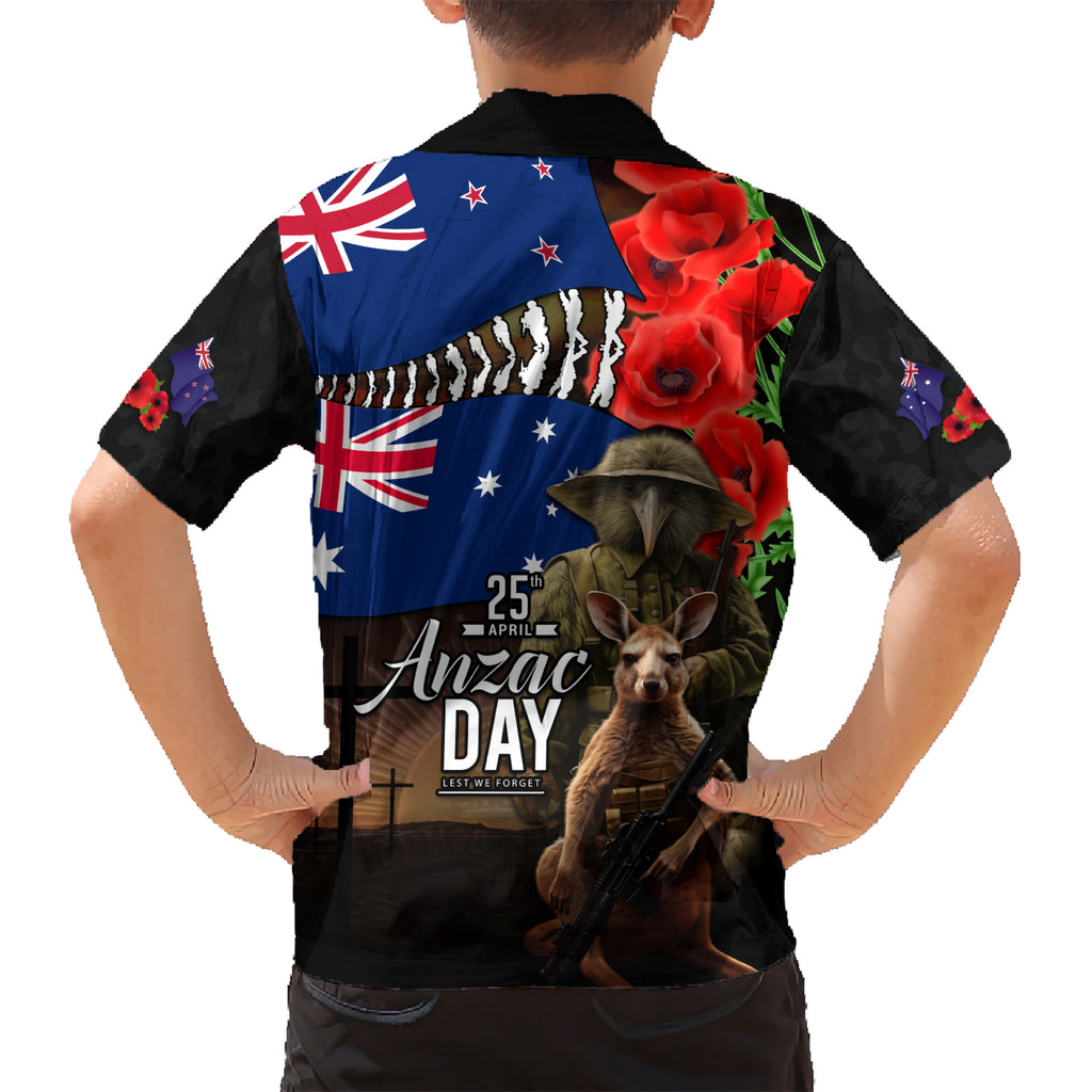 New Zealand and Australia ANZAC Day Hawaiian Shirt National Flag mix Kiwi Bird and Kangaroo Soldier Style